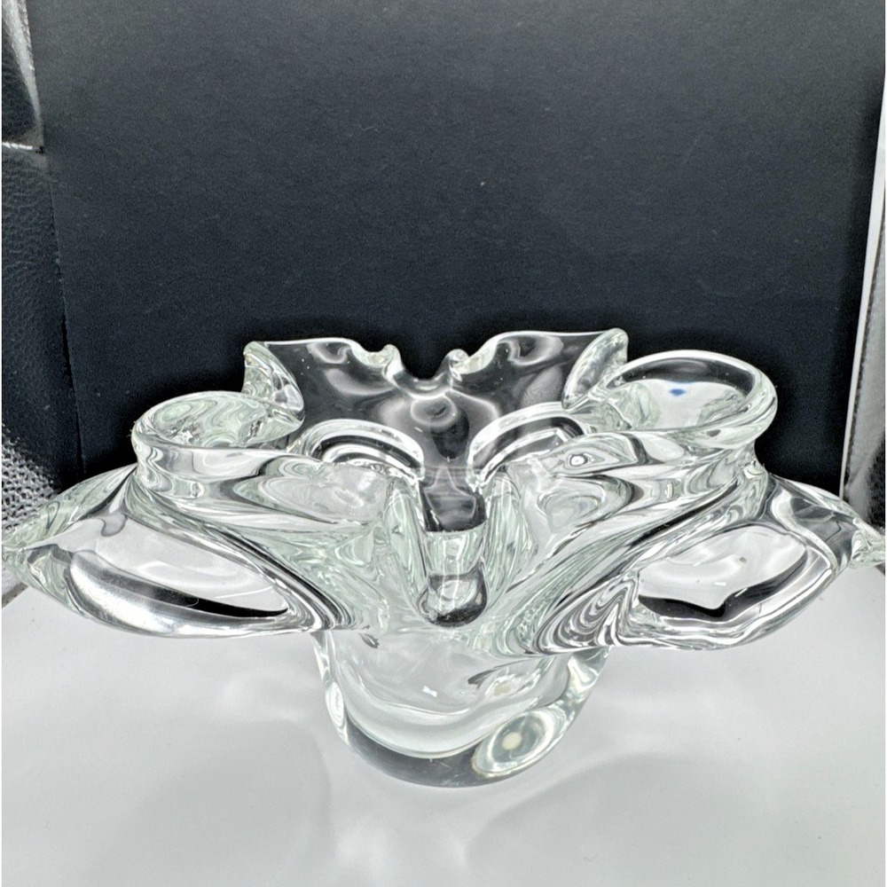 Vintage MURANO Freeform‎ Biomorphic Clear Art Glass Ashtray Bowl Dish Hand Blown